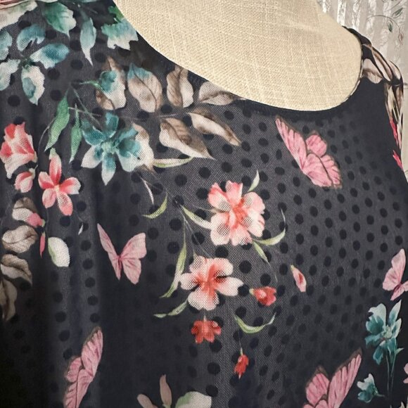 Catherine's Floral Polka Dot Shirt Top Size 2XWP Sheer Short Sleeve - Picture 2 of 4